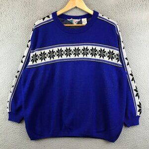 Vintage Northern Isles Snowflake Sweater Large Blue Nordic Pattern‎
